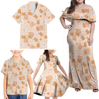 Hawaii Anthurium Tiare Pikake Lei Family Matching Off Shoulder Maxi Dress and Hawaiian Shirt Alani Lauhala Art Pattern