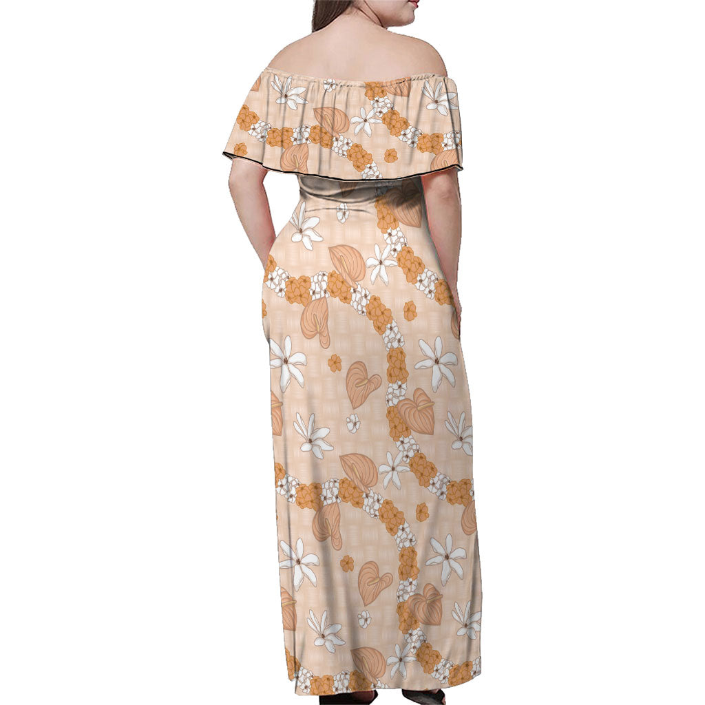 Hawaii Anthurium Tiare Pikake Lei Family Matching Off Shoulder Maxi Dress and Hawaiian Shirt Alani Lauhala Art Pattern
