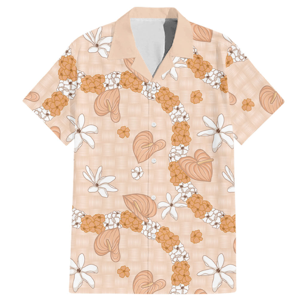 Hawaii Anthurium Tiare Pikake Lei Family Matching Off Shoulder Short Dress and Hawaiian Shirt Alani Lauhala Art Pattern