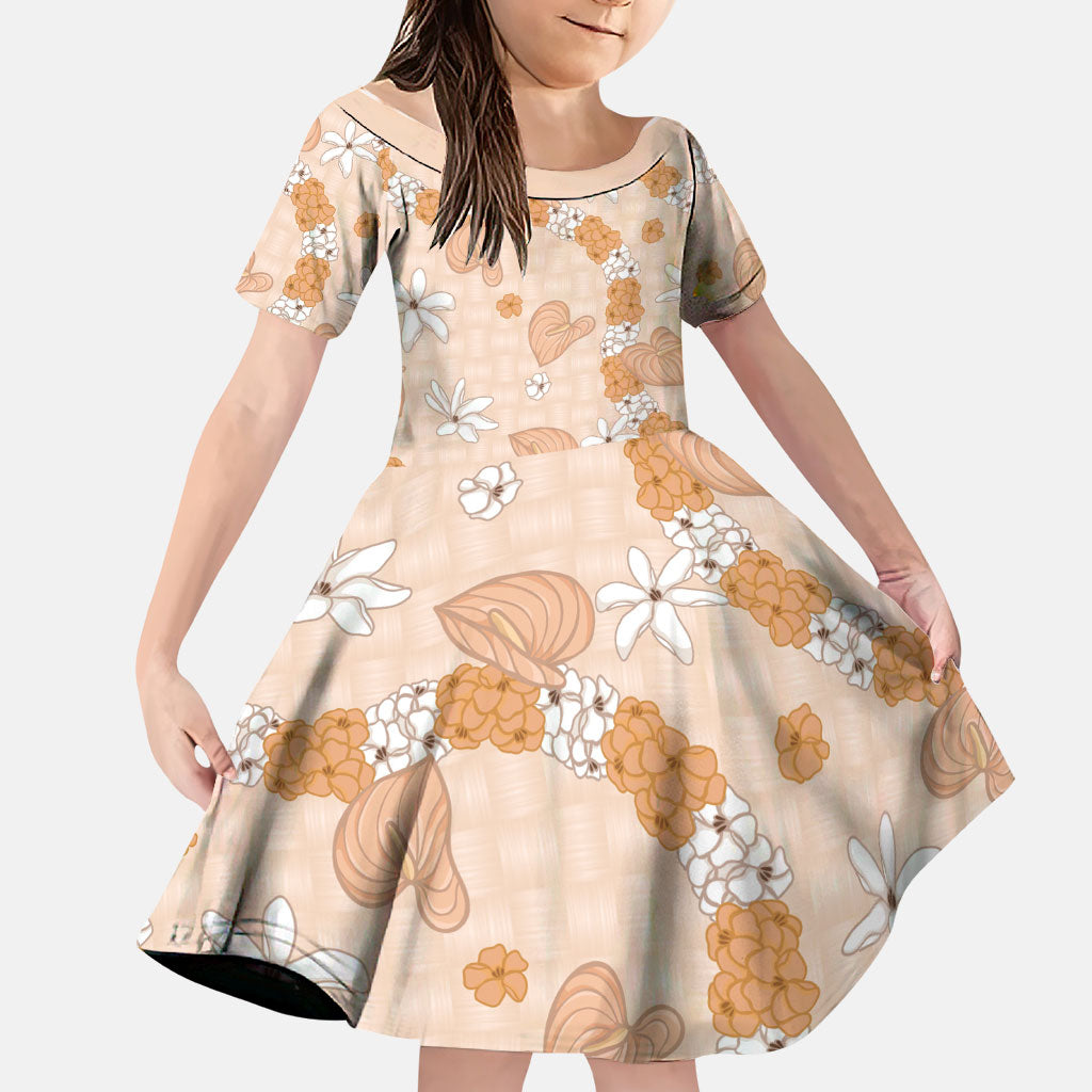 Hawaii Anthurium Tiare Pikake Lei Family Matching Short Sleeve Bodycon Dress and Hawaiian Shirt Alani Lauhala Art Pattern