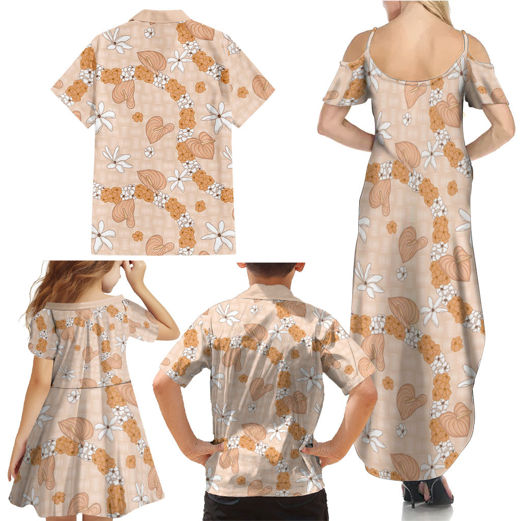 Hawaii Anthurium Tiare Pikake Lei Family Matching Summer Maxi Dress and Hawaiian Shirt Alani Lauhala Art Pattern