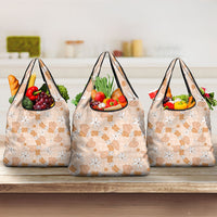 Hawaii Anthurium Tiare Pikake Lei Grocery Bag Alani Lauhala Art Pattern LT01 3-pack One Size Orange - Polynesian Pride