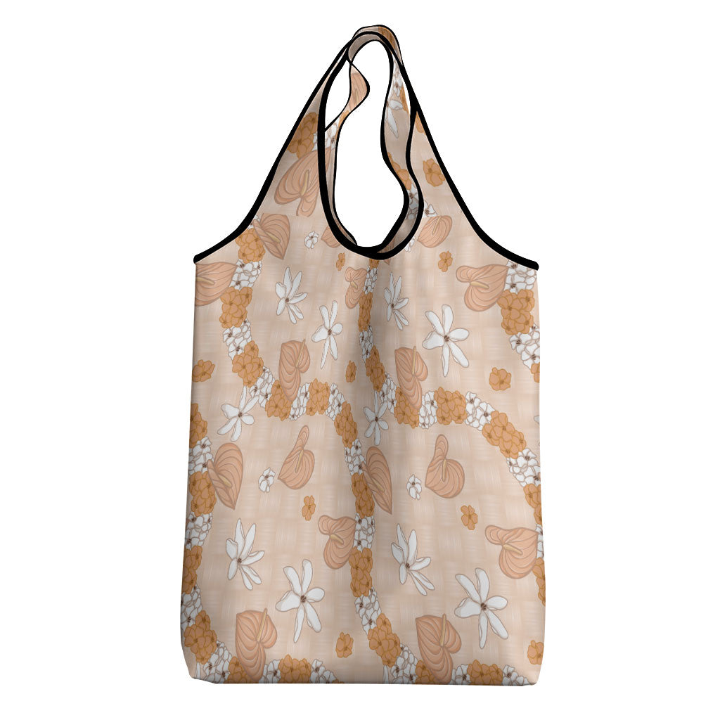 Hawaii Anthurium Tiare Pikake Lei Grocery Bag Alani Lauhala Art Pattern LT01 - Polynesian Pride