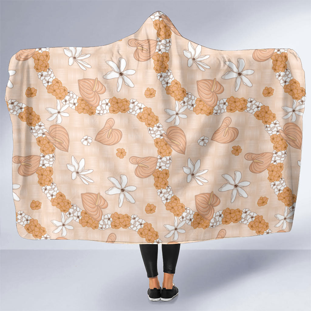 Hawaii Anthurium Tiare Pikake Lei Hooded Blanket Alani Lauhala Art Pattern LT01 One Size Orange - Polynesian Pride
