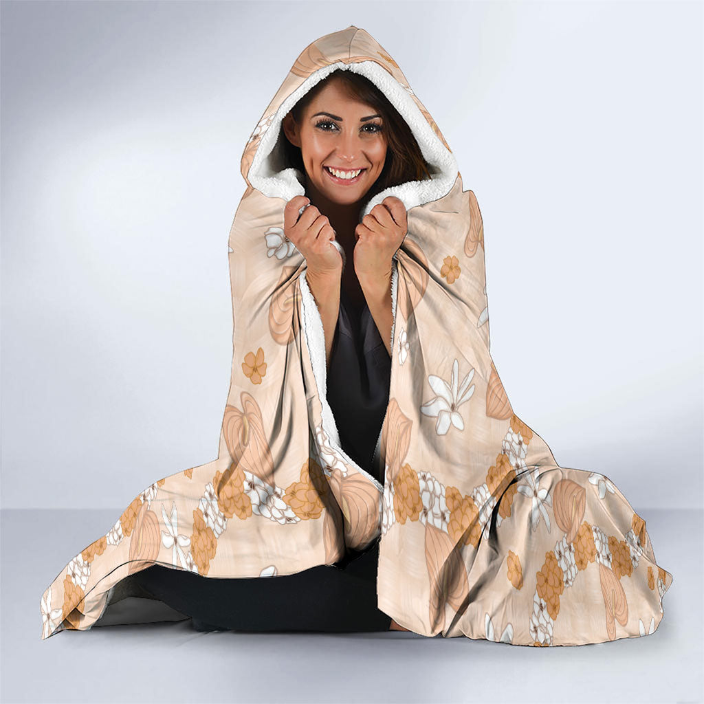 Hawaii Anthurium Tiare Pikake Lei Hooded Blanket Alani Lauhala Art Pattern LT01 - Polynesian Pride