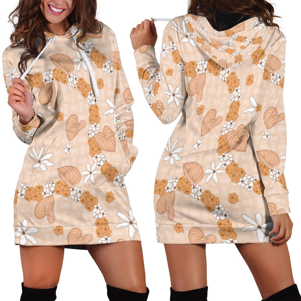Hawaii Anthurium Tiare Pikake Lei Hoodie Dress Alani Lauhala Art Pattern LT01 - Polynesian Pride