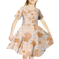 Hawaii Anthurium Tiare Pikake Lei Kid Short Sleeve Dress Alani Lauhala Art Pattern LT01 - Polynesian Pride