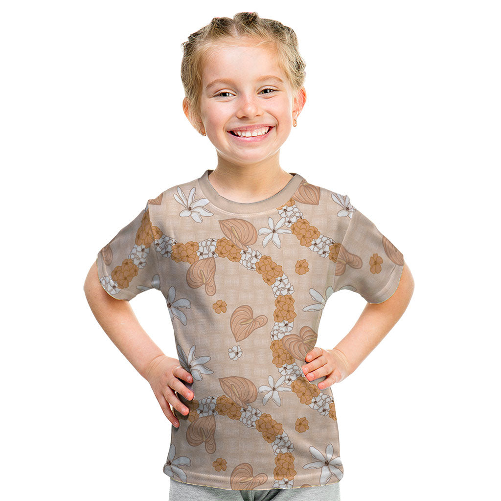 Hawaii Anthurium Tiare Pikake Lei Kid T Shirt Alani Lauhala Art Pattern LT01 Orange - Polynesian Pride