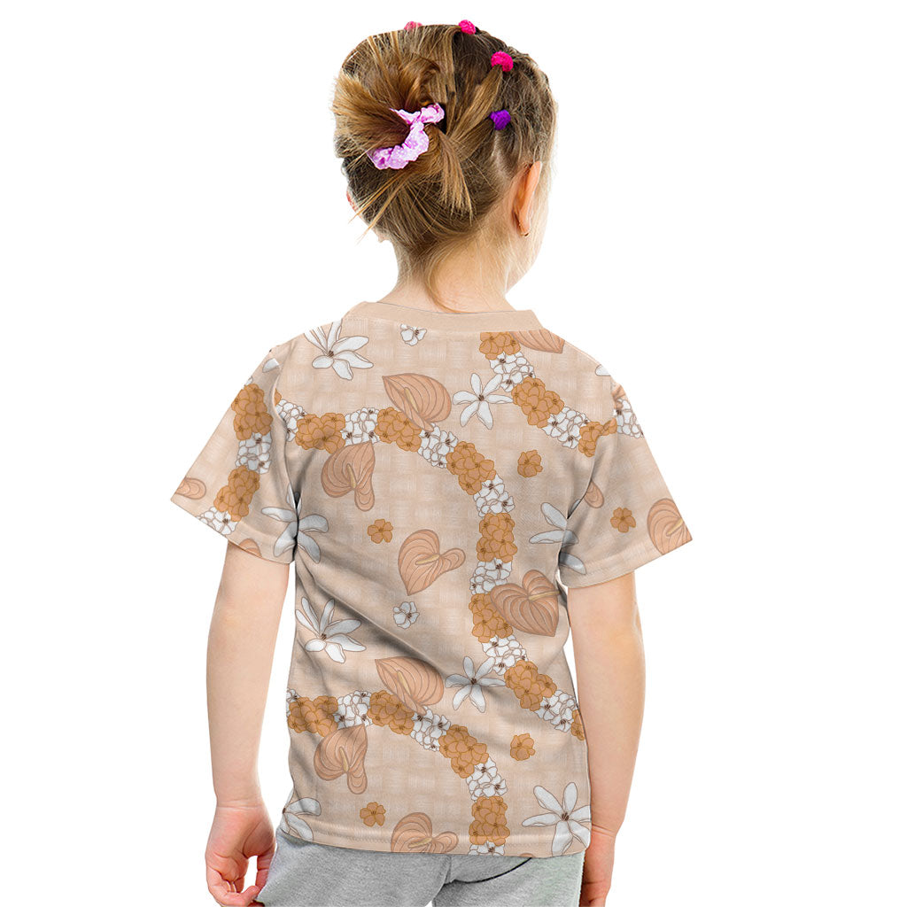 Hawaii Anthurium Tiare Pikake Lei Kid T Shirt Alani Lauhala Art Pattern LT01 - Polynesian Pride