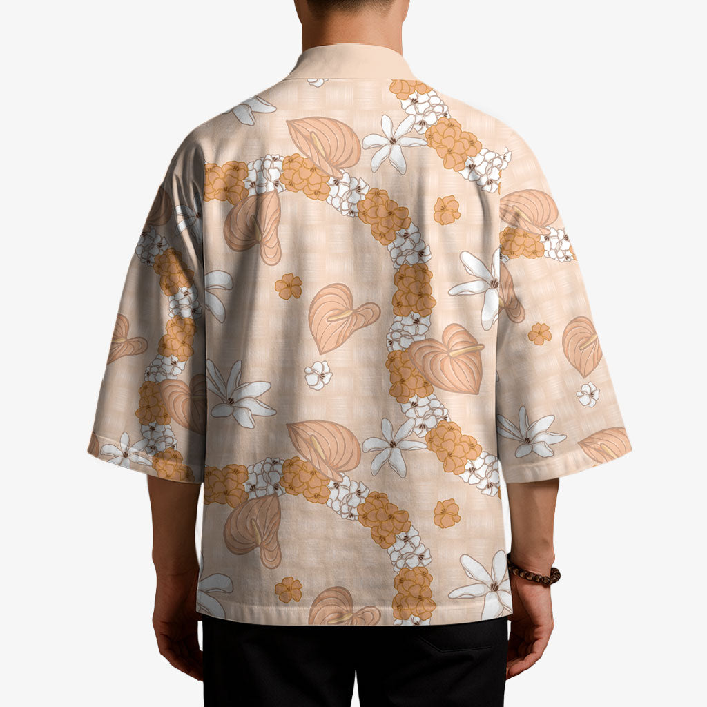 Hawaii Anthurium Tiare Pikake Lei Kimono Alani Lauhala Art Pattern
