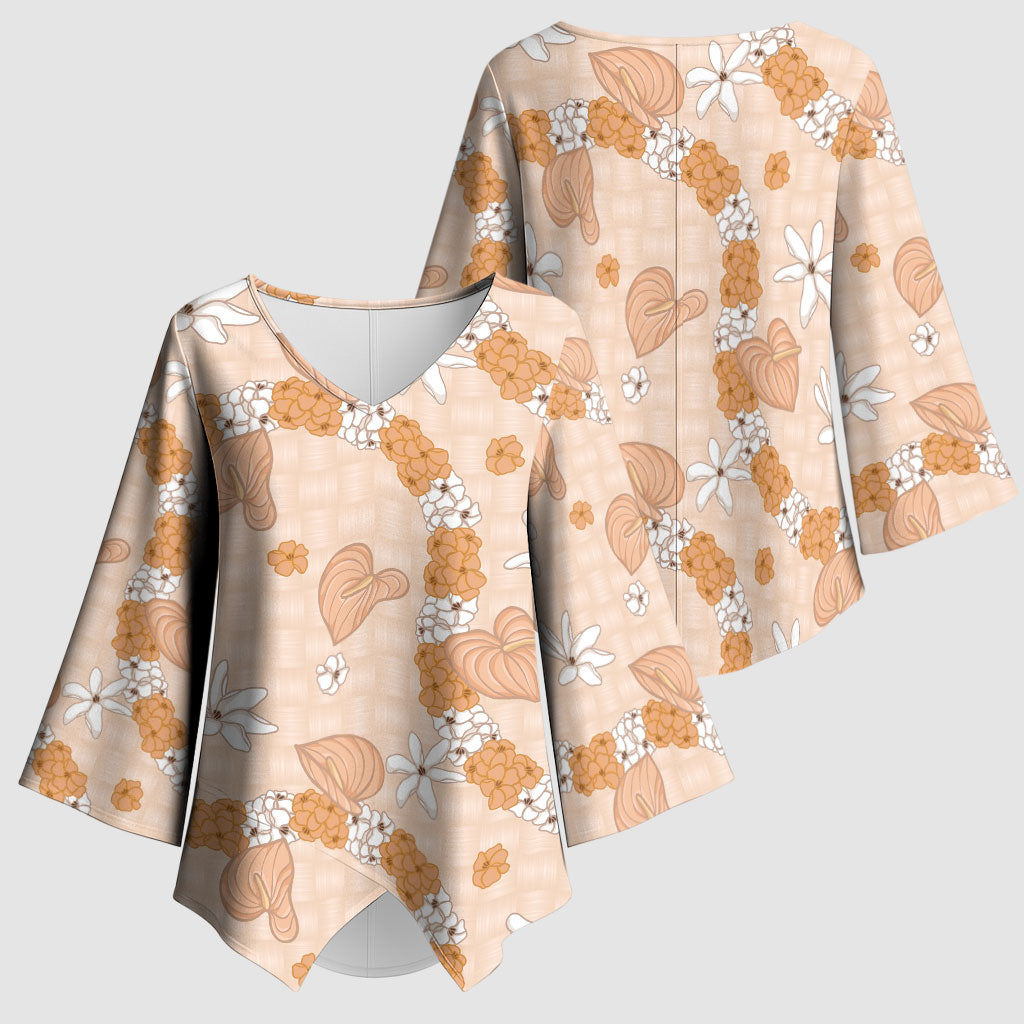 Hawaii Anthurium Tiare Pikake Lei Kimono Sleeve Blouse Alani Lauhala Art Pattern LT01 - Polynesian Pride