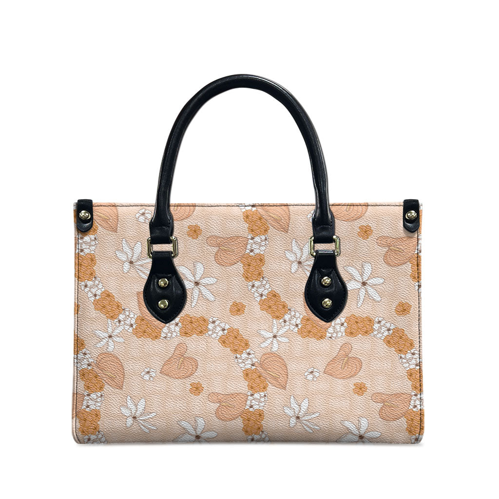 Hawaii Anthurium Tiare Pikake Lei Leather Bag Alani Lauhala Art Pattern