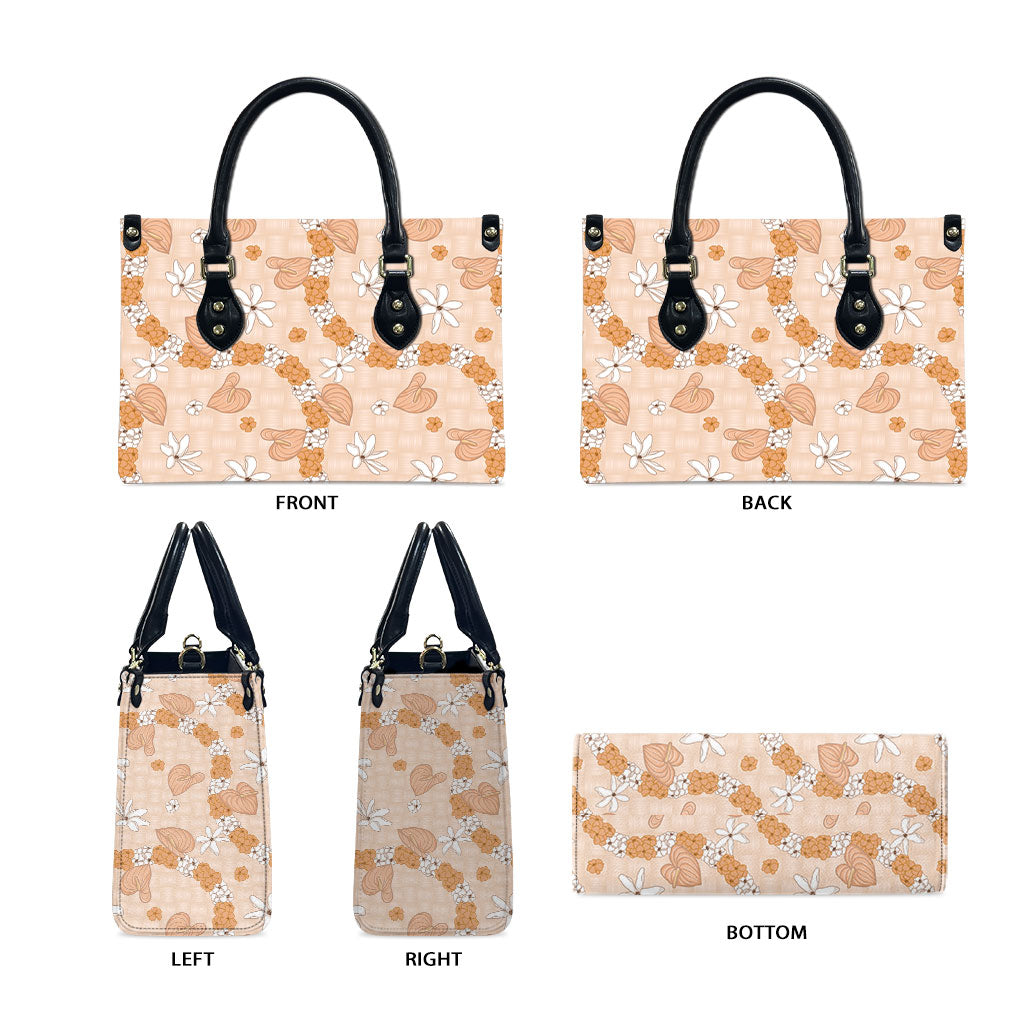 Hawaii Anthurium Tiare Pikake Lei Leather Bag Alani Lauhala Art Pattern