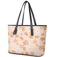 Hawaii Anthurium Tiare Pikake Lei Leather Tote Bag Alani Lauhala Art Pattern LT01 - Polynesian Pride