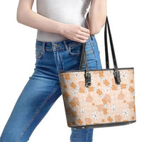 Hawaii Anthurium Tiare Pikake Lei Leather Tote Bag Alani Lauhala Art Pattern LT01 - Polynesian Pride