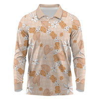 Hawaii Anthurium Tiare Pikake Lei Long Sleeve Polo Shirt Alani Lauhala Art Pattern LT01 Orange - Polynesian Pride