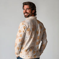 Hawaii Anthurium Tiare Pikake Lei Long Sleeve Polo Shirt Alani Lauhala Art Pattern LT01 - Polynesian Pride
