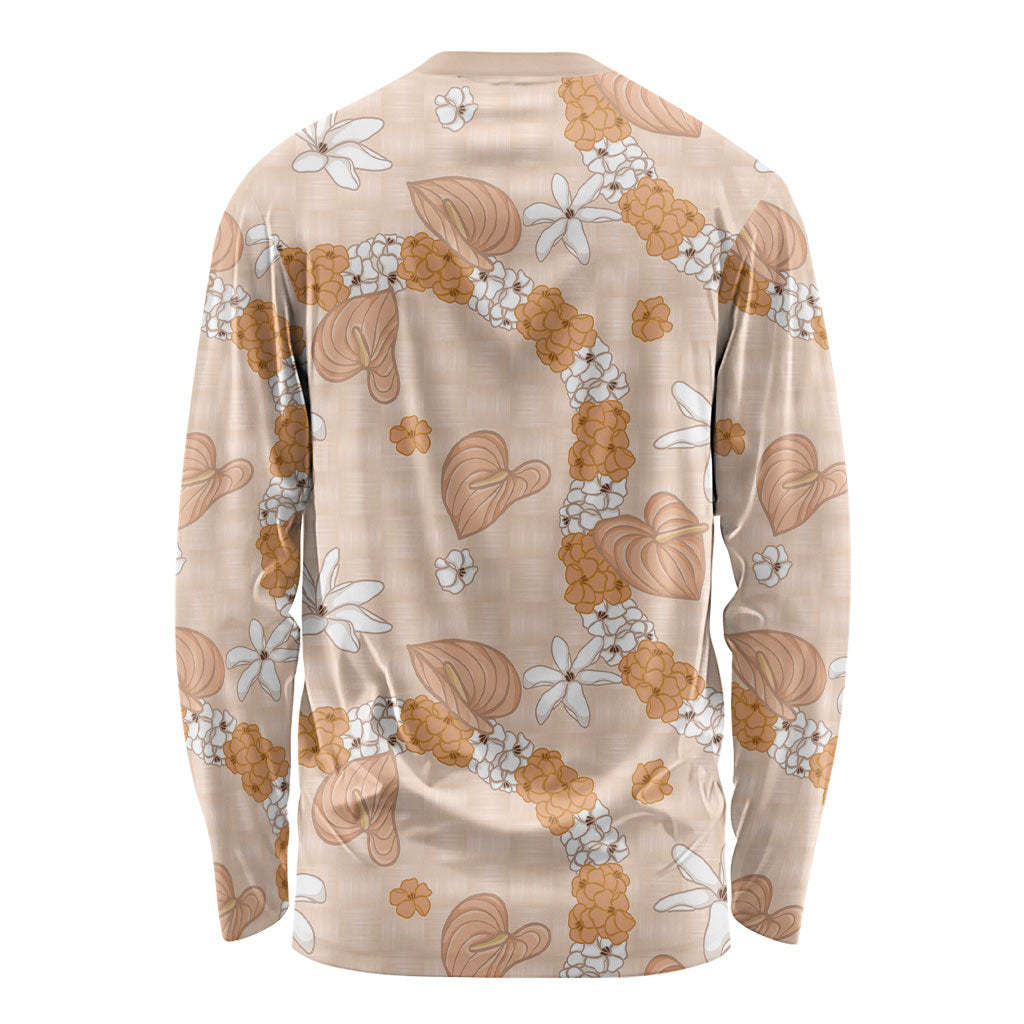 Hawaii Anthurium Tiare Pikake Lei Long Sleeve Shirt Alani Lauhala Art Pattern LT01 - Polynesian Pride