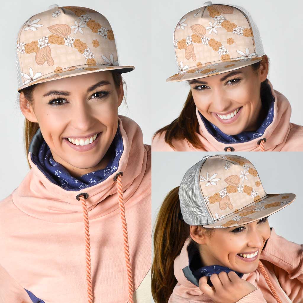 Hawaii Anthurium Tiare Pikake Lei Mesh Trucker Cap Alani Lauhala Art Pattern LT01 - Polynesian Pride