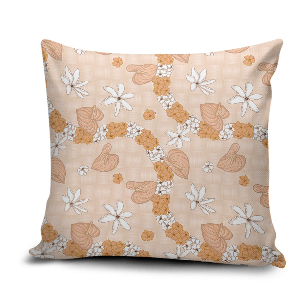 Hawaii Anthurium Tiare Pikake Lei Pillow Cover Alani Lauhala Art Pattern