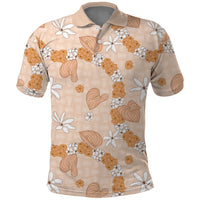 Hawaii Anthurium Tiare Pikake Lei Polo Shirt Alani Lauhala Art Pattern LT01 Orange - Polynesian Pride