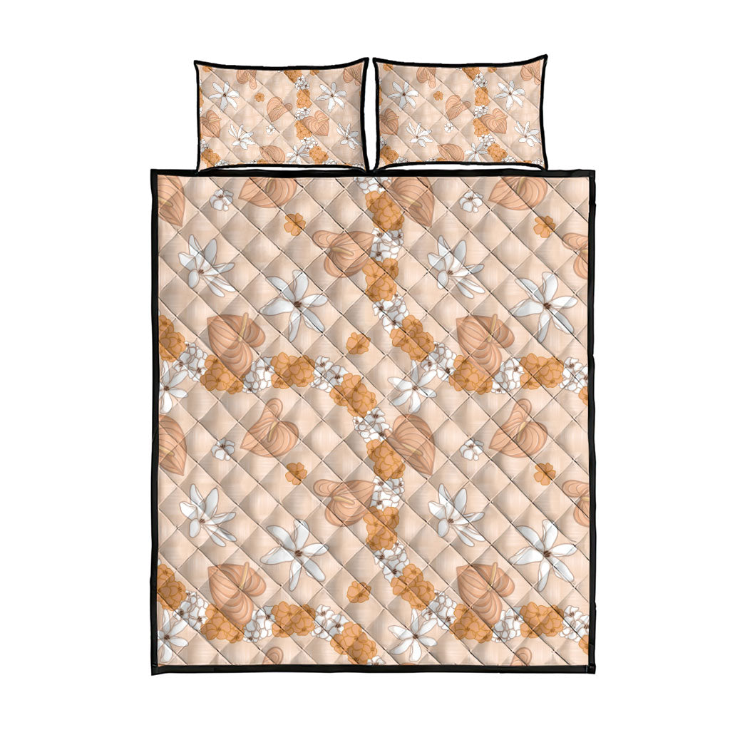 Hawaii Anthurium Tiare Pikake Lei Quilt Bed Set Alani Lauhala Art Pattern