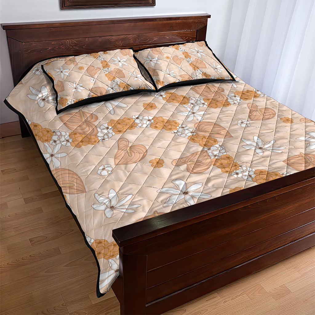 Hawaii Anthurium Tiare Pikake Lei Quilt Bed Set Alani Lauhala Art Pattern