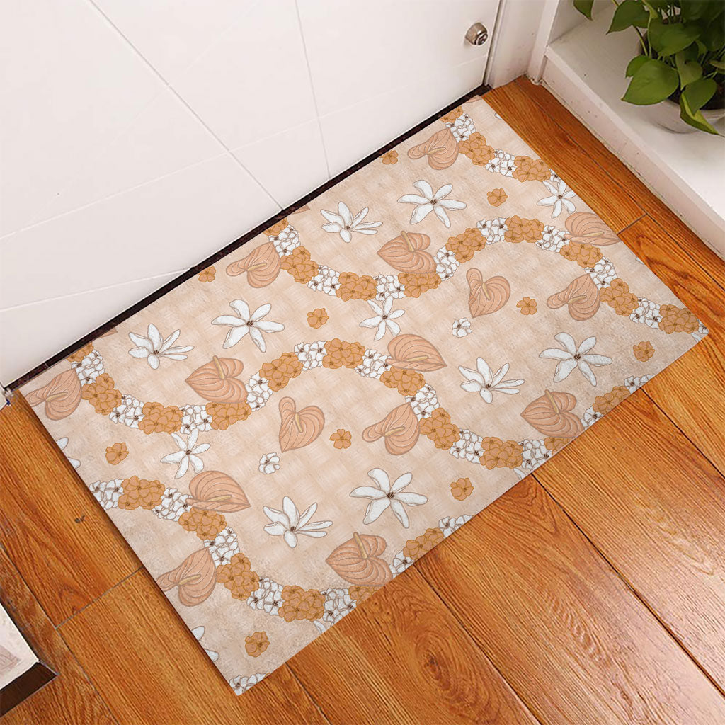 Hawaii Anthurium Tiare Pikake Lei Rubber Doormat Alani Lauhala Art Pattern LT01 - Polynesian Pride