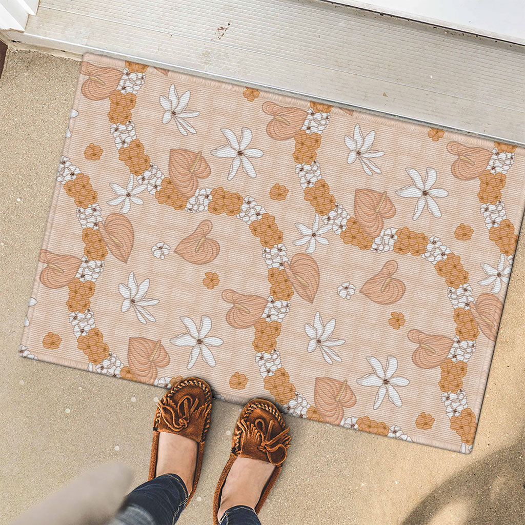 Hawaii Anthurium Tiare Pikake Lei Rubber Doormat Alani Lauhala Art Pattern LT01 - Polynesian Pride