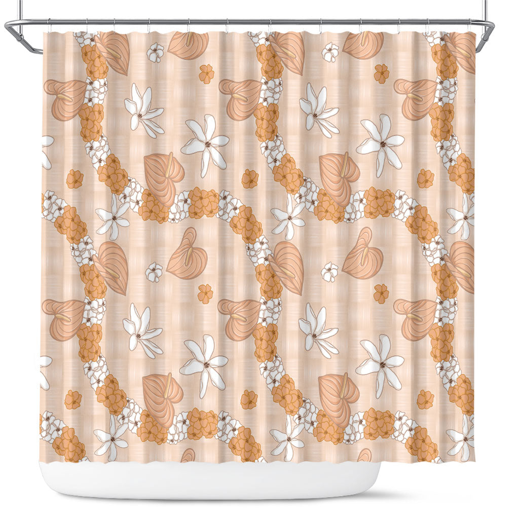 Hawaii Anthurium Tiare Pikake Lei Shower Curtain Alani Lauhala Art Pattern LT01 Orange - Polynesian Pride