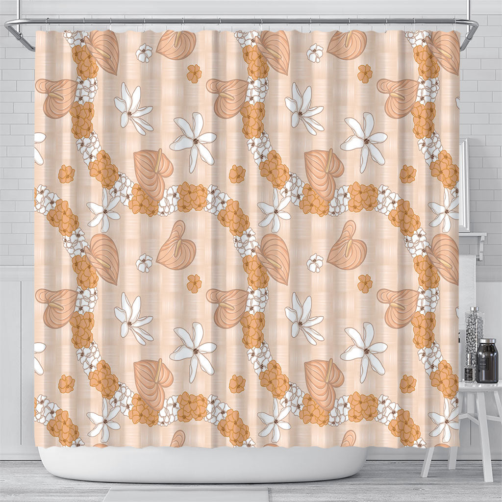 Hawaii Anthurium Tiare Pikake Lei Shower Curtain Alani Lauhala Art Pattern LT01 - Polynesian Pride
