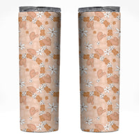 Hawaii Anthurium Tiare Pikake Lei Skinny Tumbler Alani Lauhala Art Pattern LT01 Orange - Polynesian Pride