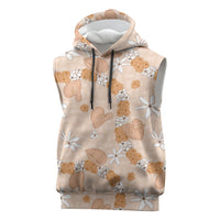 Hawaii Anthurium Tiare Pikake Lei Sleeveless Hoodie Alani Lauhala Art Pattern LT01 Orange - Polynesian Pride