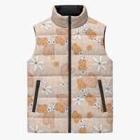 Hawaii Anthurium Tiare Pikake Lei Sleeveless Puffer Jacket Alani Lauhala Art Pattern LT01 Unisex Orange - Polynesian Pride