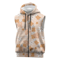 Hawaii Anthurium Tiare Pikake Lei Sleeveless Zip Hoodie Alani Lauhala Art Pattern