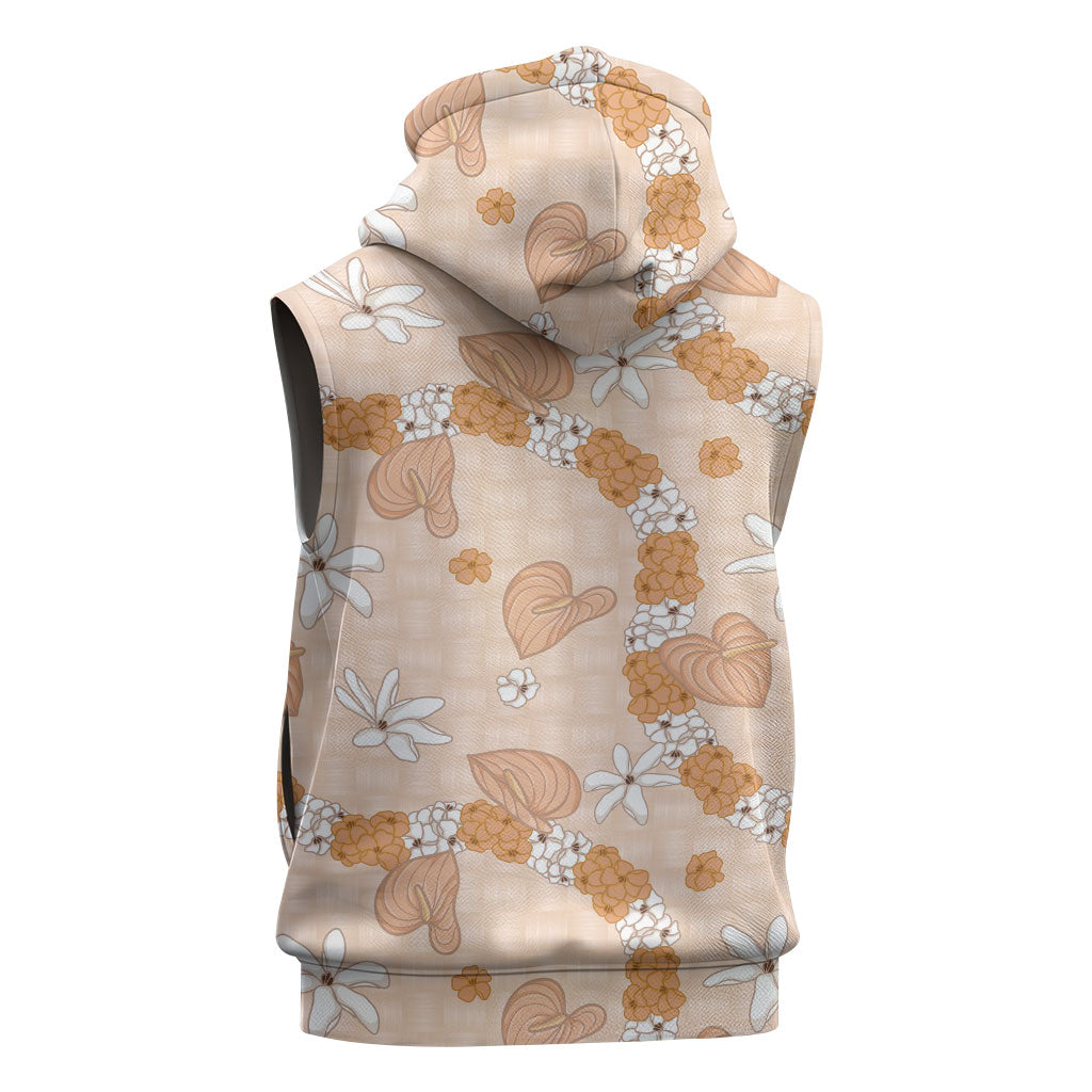 Hawaii Anthurium Tiare Pikake Lei Sleeveless Zip Hoodie Alani Lauhala Art Pattern