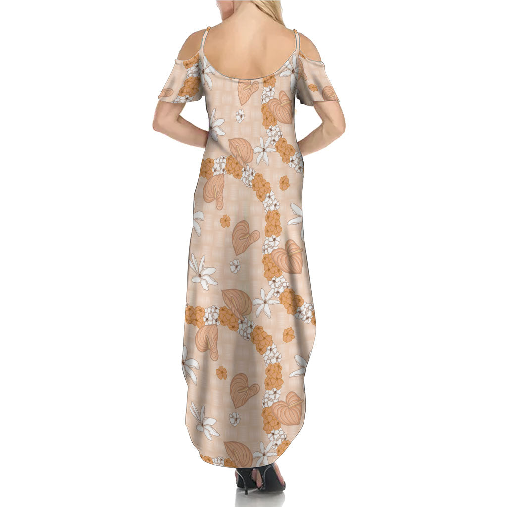 Hawaii Anthurium Tiare Pikake Lei Summer Maxi Dress Alani Lauhala Art Pattern