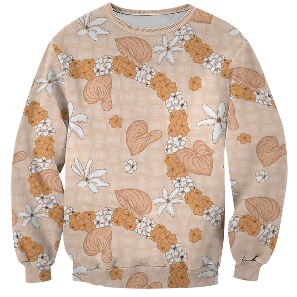 Hawaii Anthurium Tiare Pikake Lei Sweatshirt Alani Lauhala Art Pattern LT01 Unisex Orange - Polynesian Pride