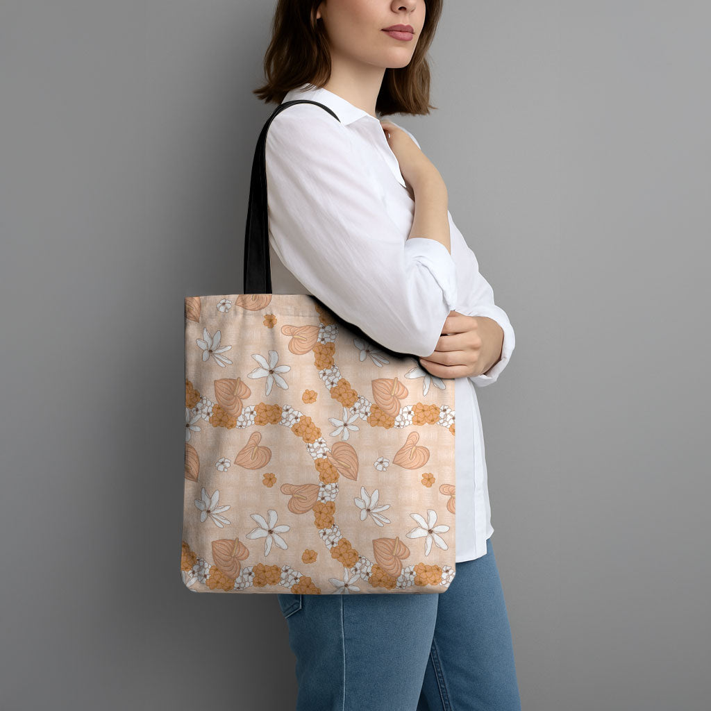 Hawaii Anthurium Tiare Pikake Lei Tote Bag Alani Lauhala Art Pattern LT01 - Polynesian Pride