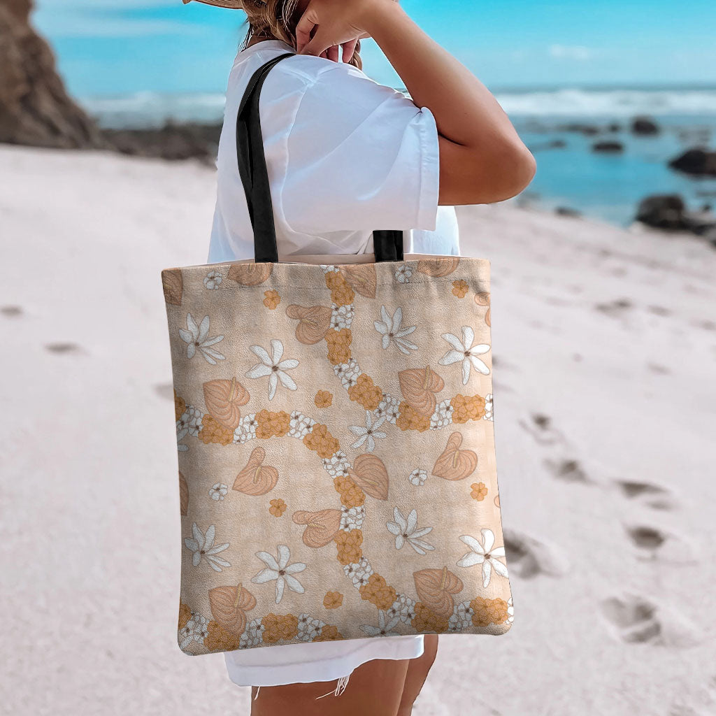 Hawaii Anthurium Tiare Pikake Lei Tote Bag Alani Lauhala Art Pattern LT01 - Polynesian Pride