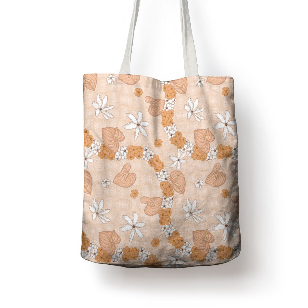 Hawaii Anthurium Tiare Pikake Lei Tote Bag Alani Lauhala Art Pattern LT01 - Polynesian Pride