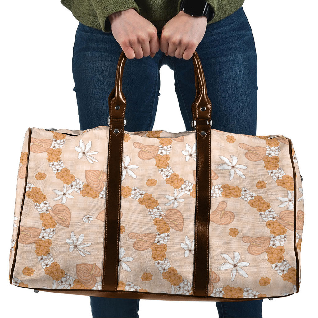 Hawaii Anthurium Tiare Pikake Lei Travel Bag Alani Lauhala Art Pattern LT01 Orange - Polynesian Pride