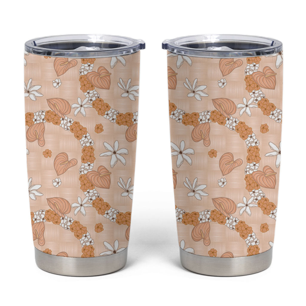 Hawaii Anthurium Tiare Pikake Lei Tumbler Cup Alani Lauhala Art Pattern