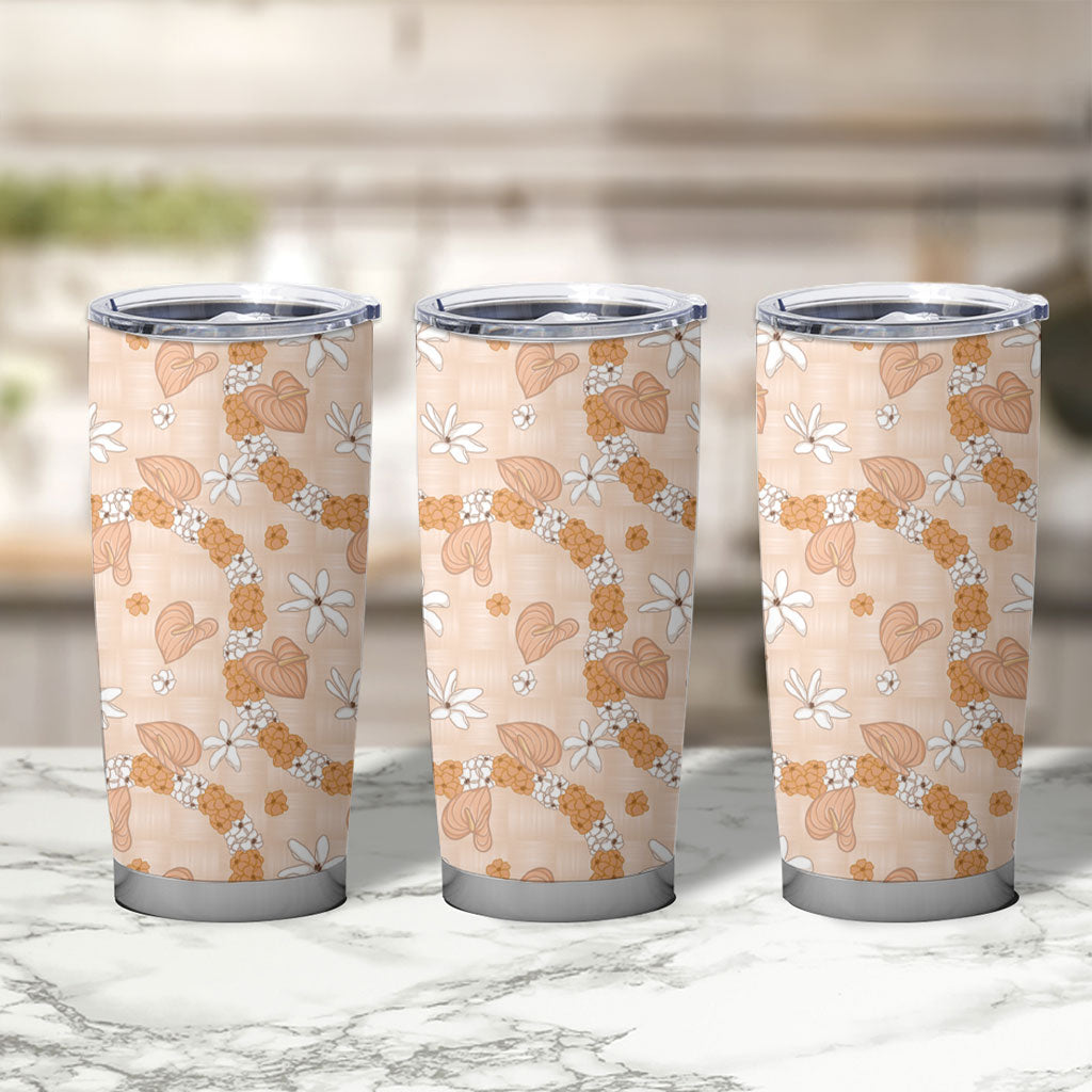 Hawaii Anthurium Tiare Pikake Lei Tumbler Cup Alani Lauhala Art Pattern LT01 - Polynesian Pride