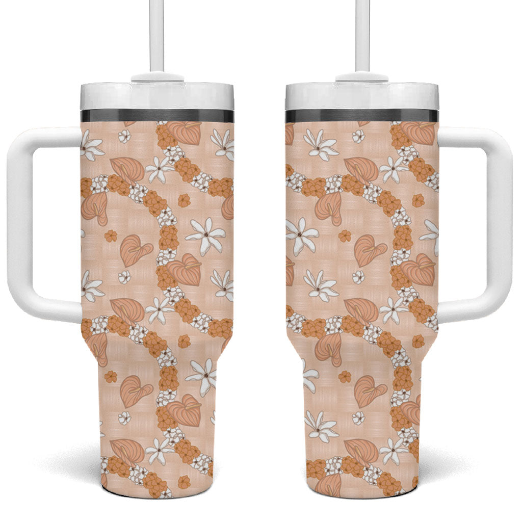 Hawaii Anthurium Tiare Pikake Lei Tumbler With Handle Alani Lauhala Art Pattern
