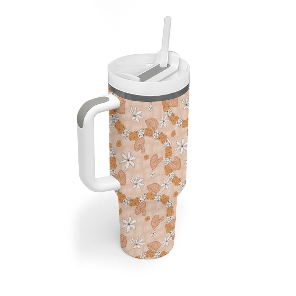 Hawaii Anthurium Tiare Pikake Lei Tumbler With Handle Alani Lauhala Art Pattern