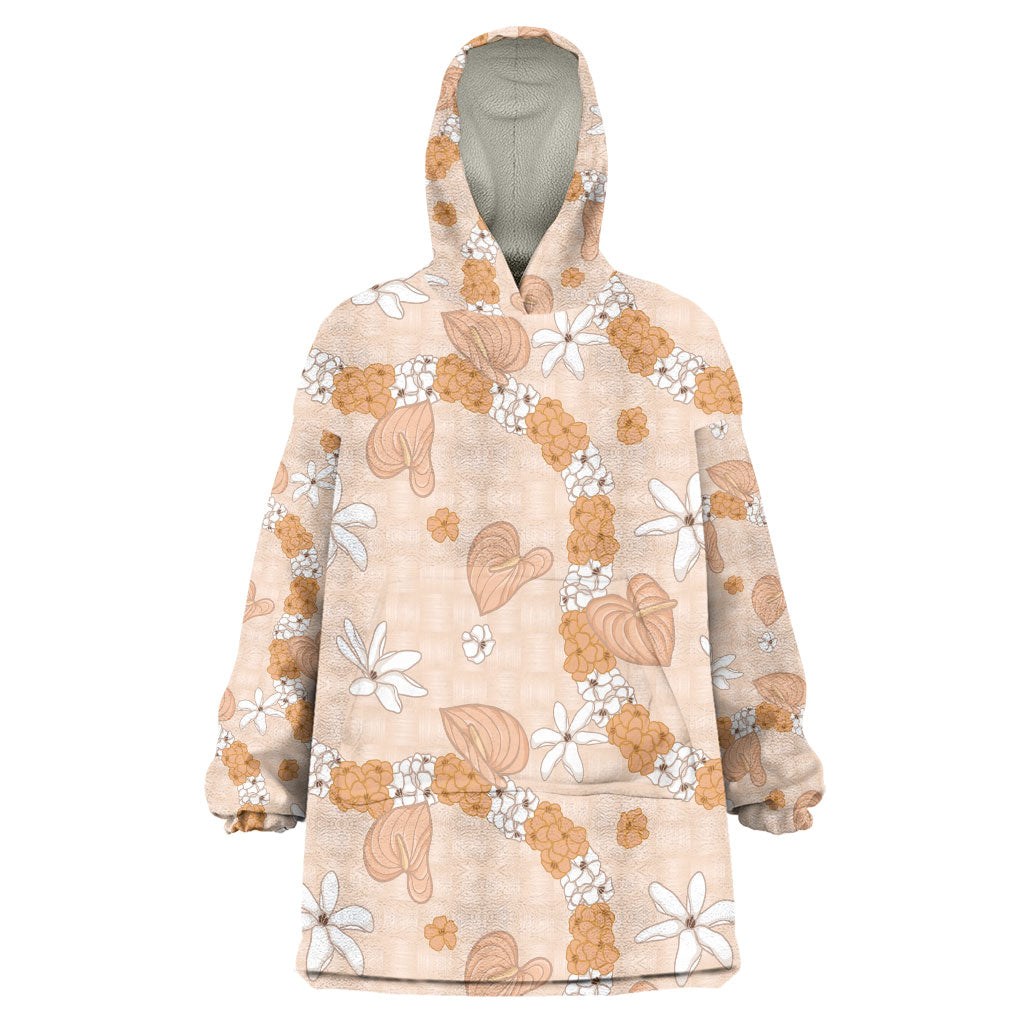 Hawaii Anthurium Tiare Pikake Lei Wearable Blanket Hoodie Alani Lauhala Art Pattern