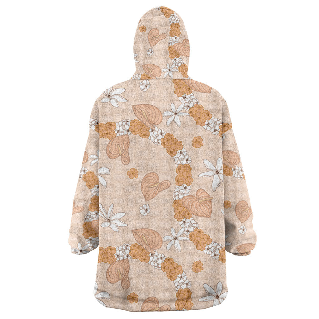 Hawaii Anthurium Tiare Pikake Lei Wearable Blanket Hoodie Alani Lauhala Art Pattern