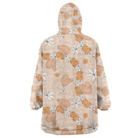 Hawaii Anthurium Tiare Pikake Lei Wearable Blanket Hoodie Alani Lauhala Art Pattern