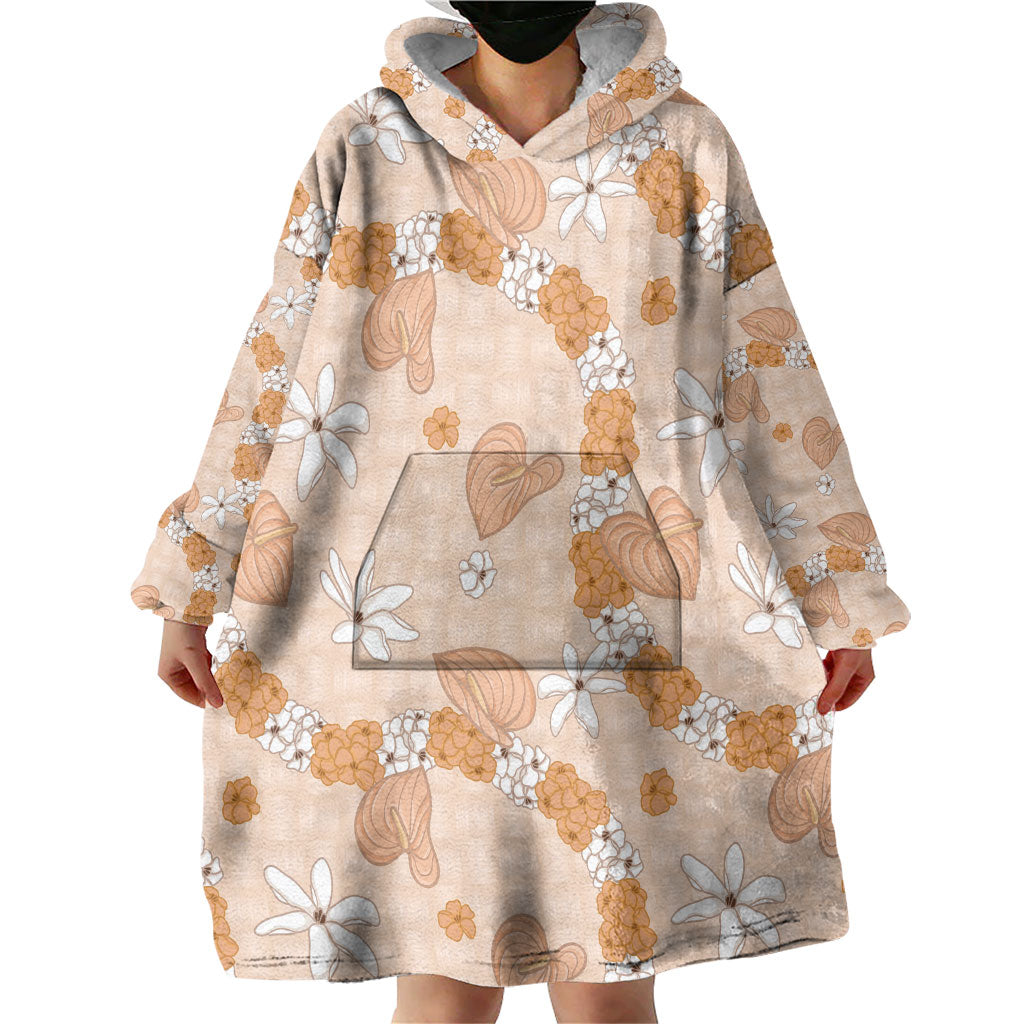 Hawaii Anthurium Tiare Pikake Lei Wearable Blanket Hoodie Alani Lauhala Art Pattern